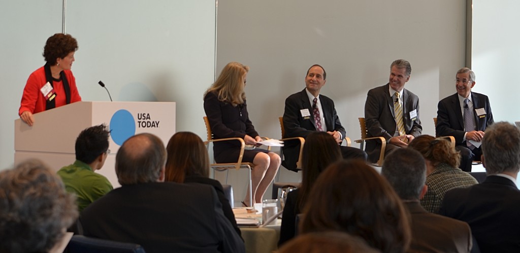 Dezzutti was joined by panelists (from left to right) Deb Alderson, President & CEO, Sotera Defense Solutions; Michael Fischetti, Executive Director, National Contract Management Association; George Obertubbesing, Vice President of Business Development, Harris IT Solutions; Ray Whitehead, Vice President of Business Development and Strategic Planning, GDIT.